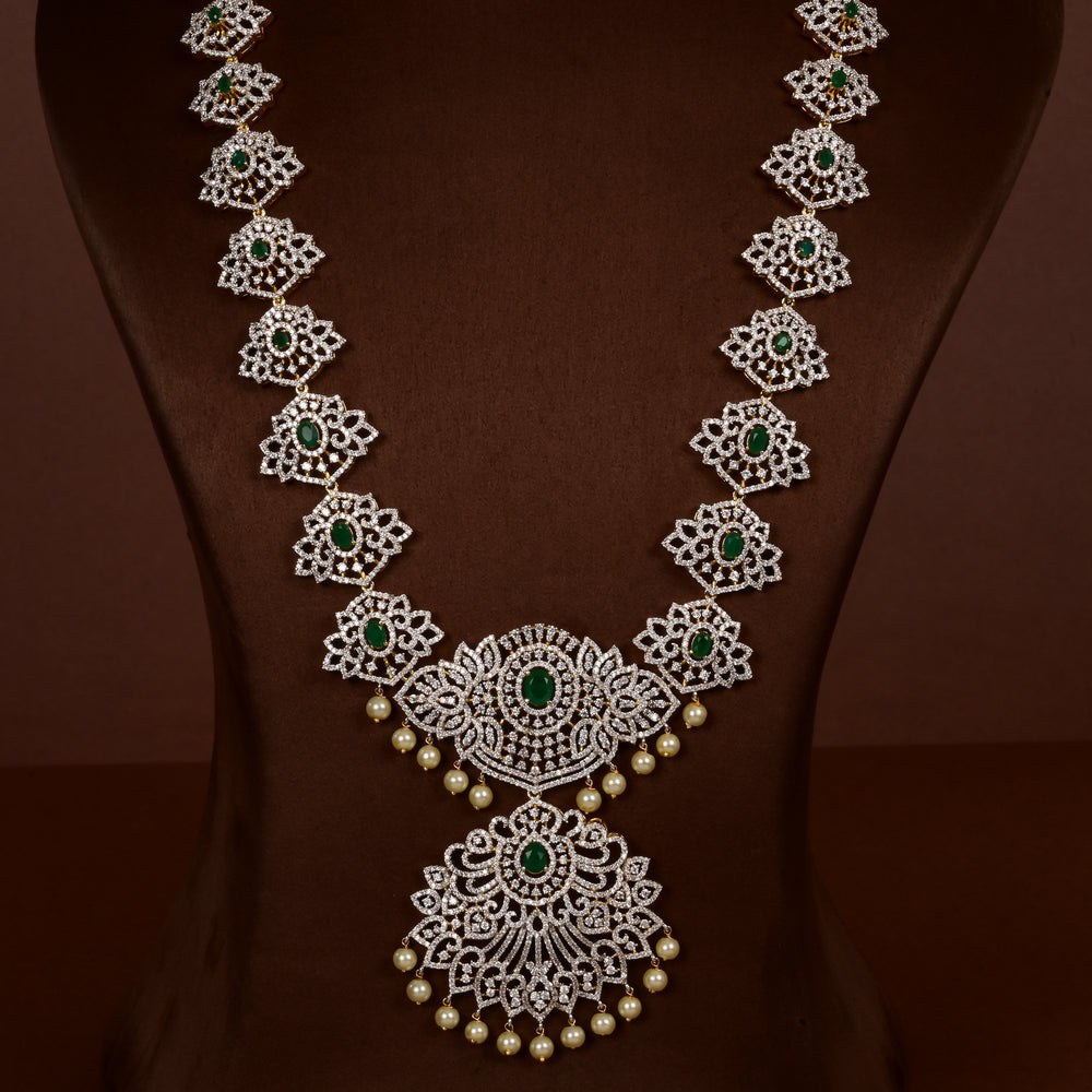 Hriday luxury choker in 92.5 silver with emerald stones, cz diamonds and elegant bridal craftsmanship by Sri Fine Jewellery, Hyderabad