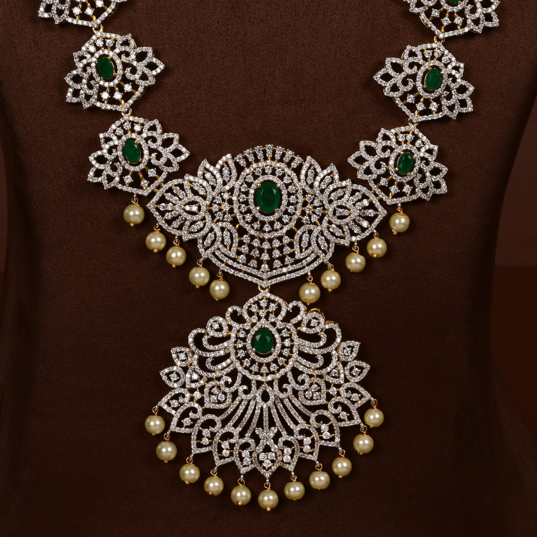 Hriday luxury choker in 92.5 silver with emerald stones, cz diamonds and elegant bridal craftsmanship by Sri Fine Jewellery, Hyderabad