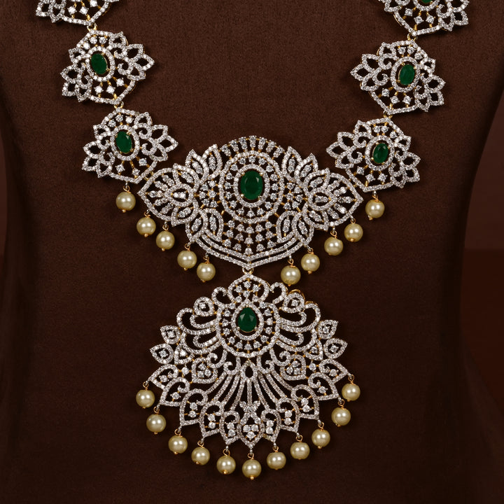 Hriday luxury choker in 92.5 silver with emerald stones, cz diamonds and elegant bridal craftsmanship by Sri Fine Jewellery, Hyderabad