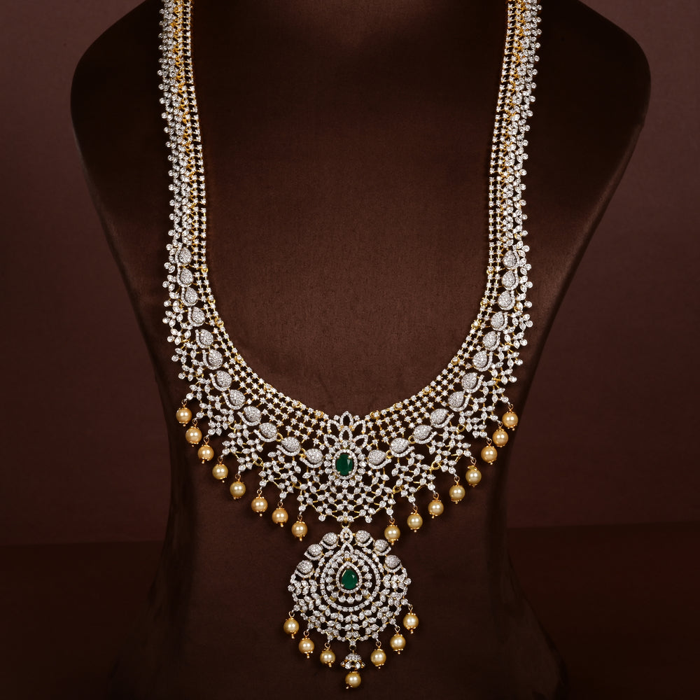 Hriday luxury choker in 92.5 silver with emerald stones, cz diamonds and elegant bridal craftsmanship by Sri Fine Jewellery, Hyderabad