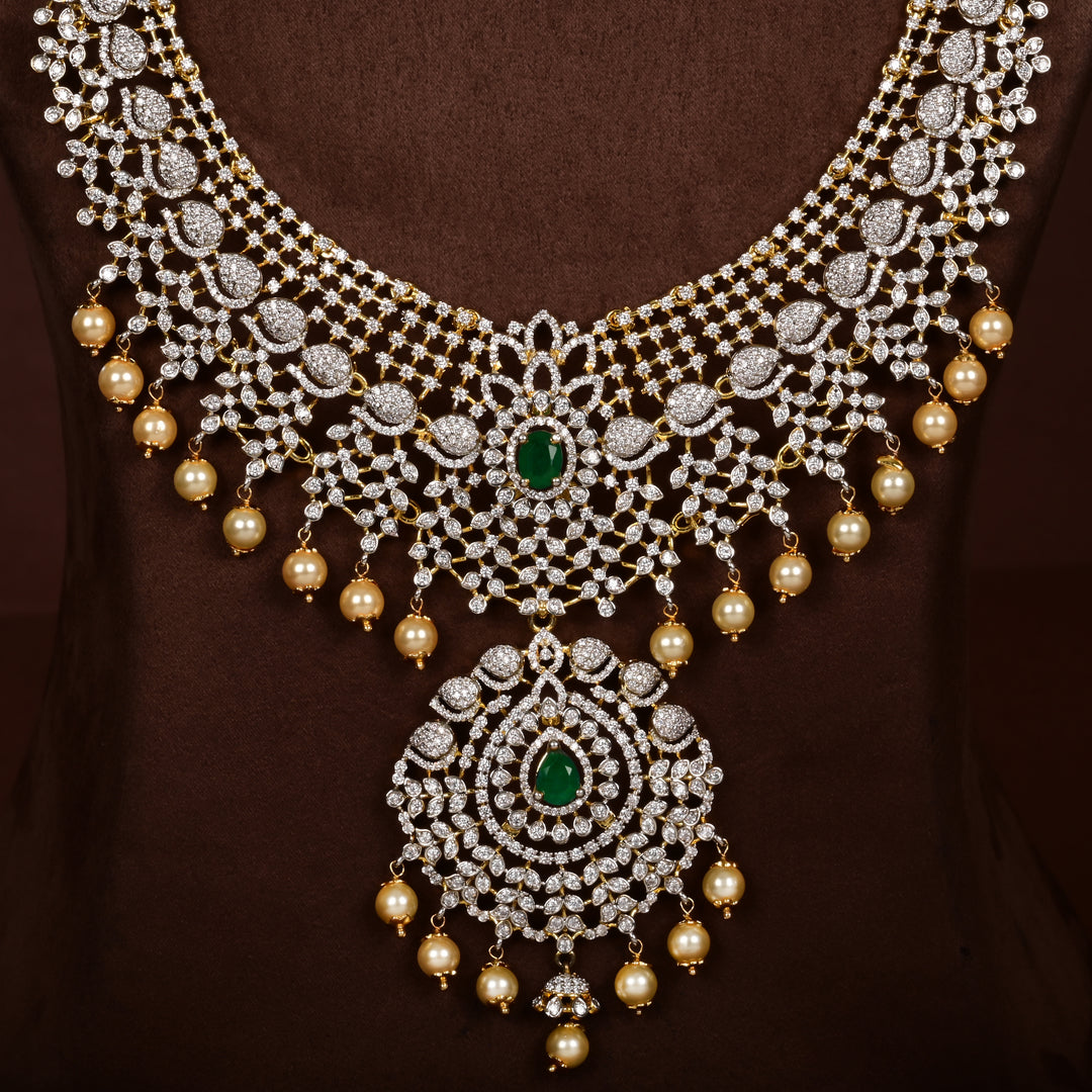Hriday luxury choker in 92.5 silver with emerald stones, cz diamonds and elegant bridal craftsmanship by Sri Fine Jewellery, Hyderabad