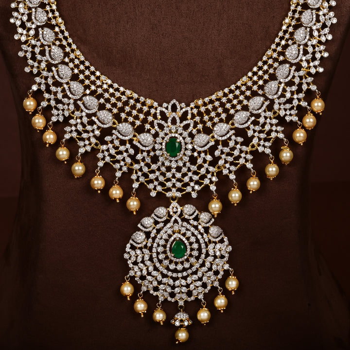 Hriday luxury choker in 92.5 silver with emerald stones, cz diamonds and elegant bridal craftsmanship by Sri Fine Jewellery, Hyderabad