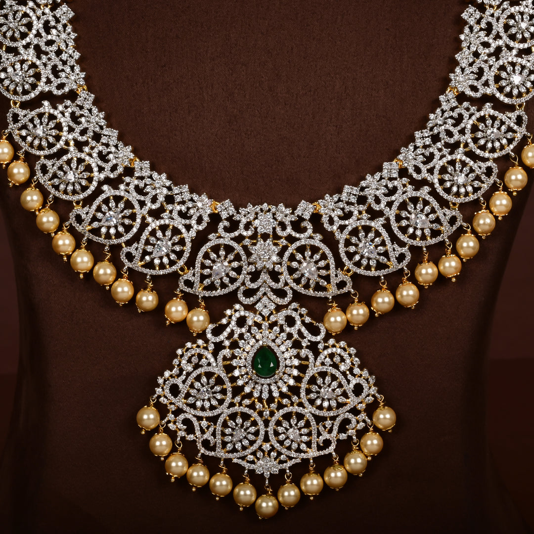 Hriday luxury choker in 92.5 silver with emerald stones, cz diamonds and elegant bridal craftsmanship by Sri Fine Jewellery, Hyderabad