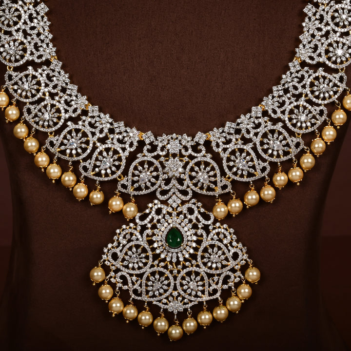 Hriday luxury choker in 92.5 silver with emerald stones, cz diamonds and elegant bridal craftsmanship by Sri Fine Jewellery, Hyderabad