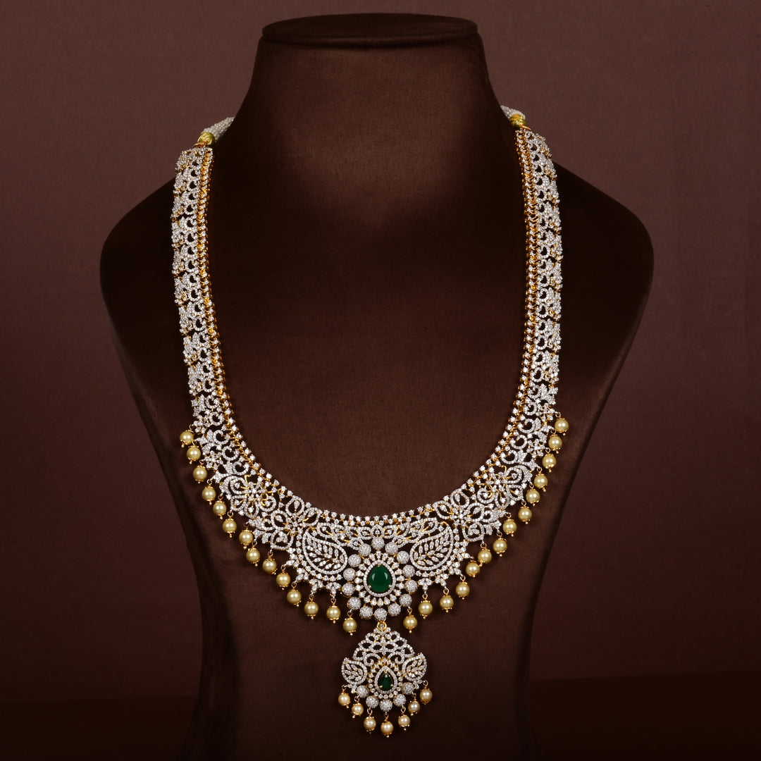 Hriday luxury choker in 92.5 silver with emerald stones, cz diamonds and elegant bridal craftsmanship by Sri Fine Jewellery, Hyderabad