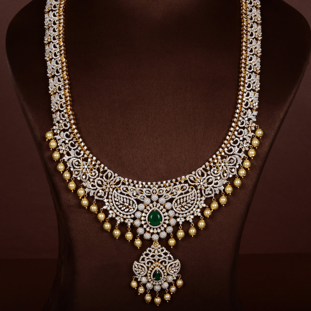 Hriday luxury choker in 92.5 silver with emerald stones, cz diamonds and elegant bridal craftsmanship by Sri Fine Jewellery, Hyderabad