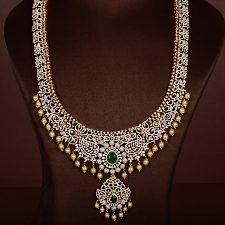 Hriday luxury choker in 92.5 silver with emerald stones, cz diamonds and elegant bridal craftsmanship by Sri Fine Jewellery, Hyderabad