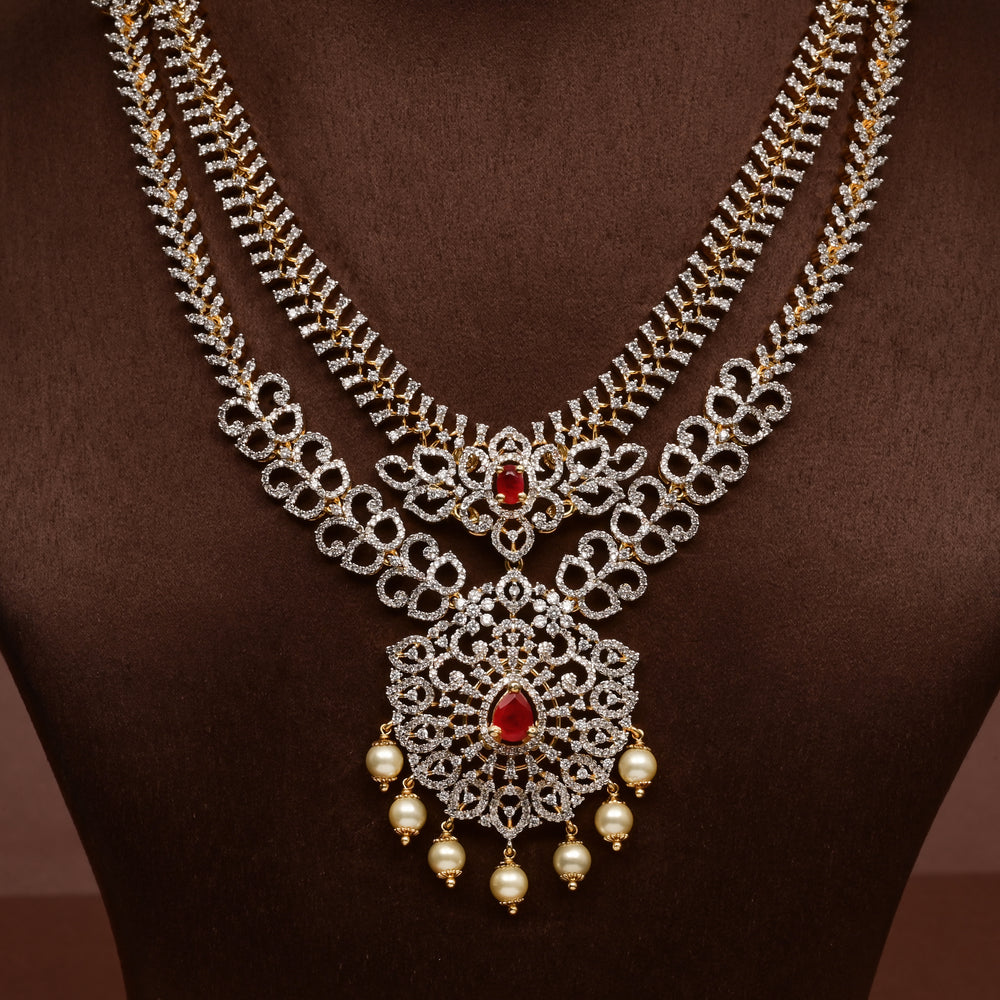 Hriday collection of 92.5 silver short necklace with CZ stones, intricate  design for bridal and festive wear by Sri fine jewellery, Hyderabad.
(https://www.srifinejewellery.com)
