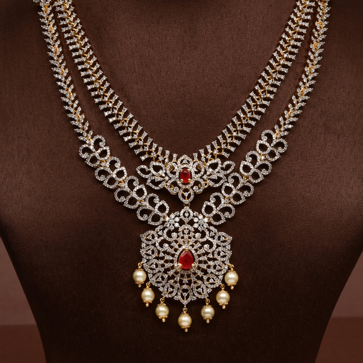 Hriday collection of 92.5 silver short necklace with CZ stones, intricate  design for bridal and festive wear by Sri fine jewellery, Hyderabad.
(https://www.srifinejewellery.com)