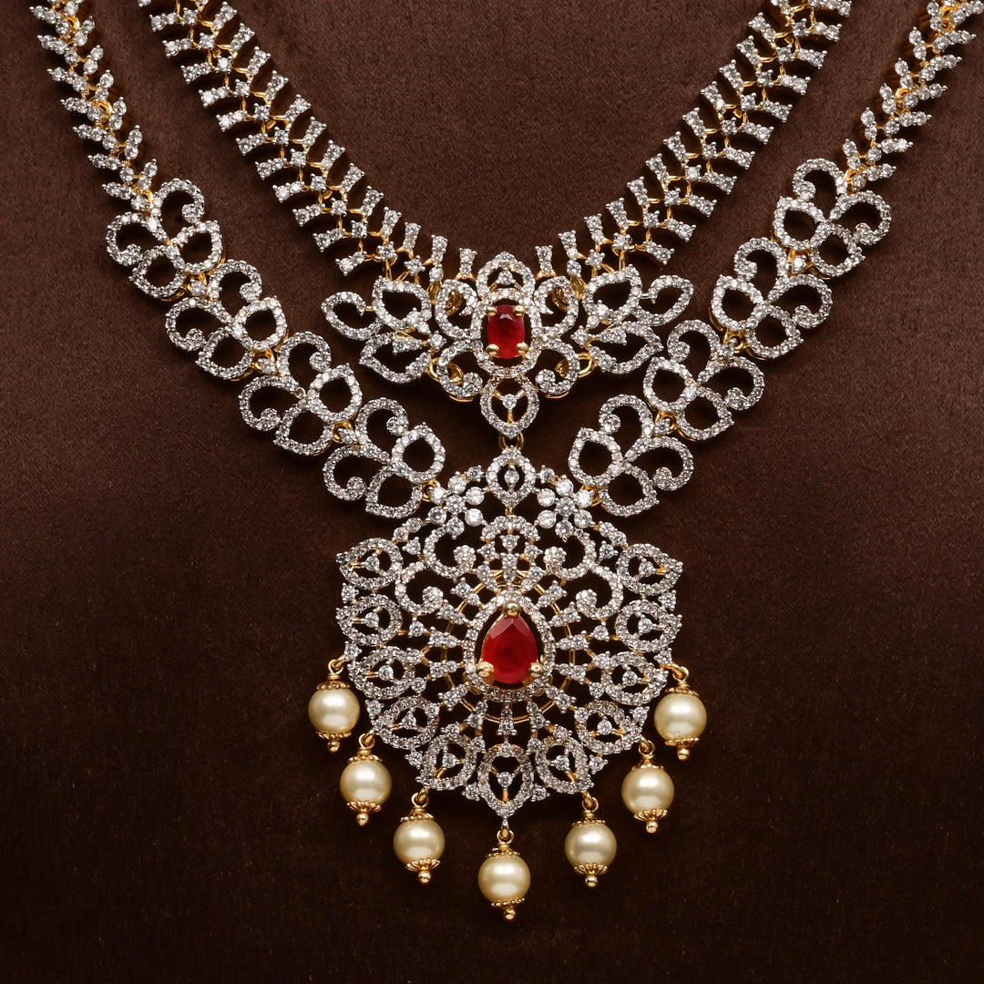 Hriday collection of 92.5 silver short necklace with CZ stones, intricate  design for bridal and festive wear by Sri fine jewellery, Hyderabad.
(https://www.srifinejewellery.com)