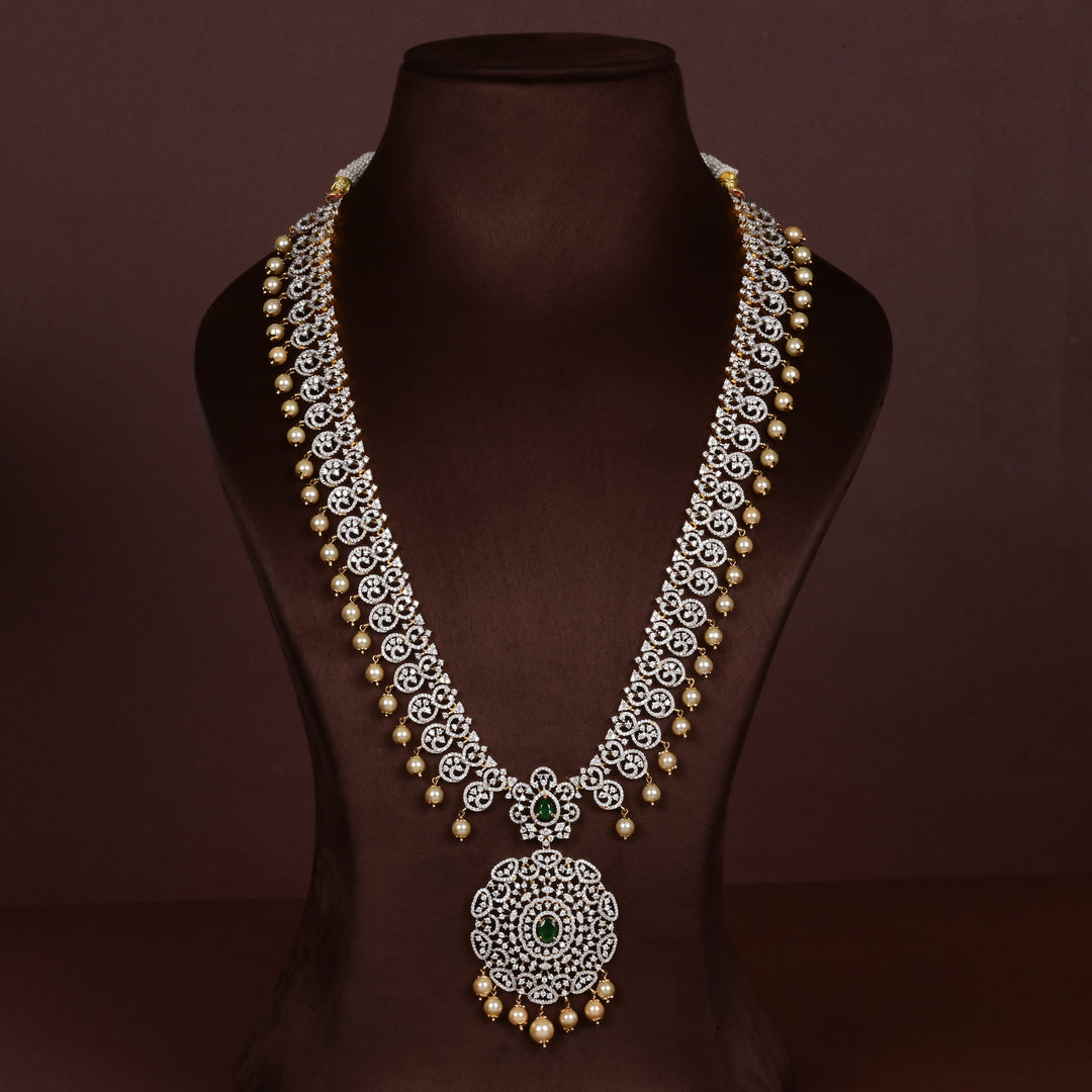 Hriday collection of  92.5 silver short necklace with CZ stones, intricate floral motifs, and pendant design for bridal and festive wear by Sri Fine Jewellery, Hyderabad