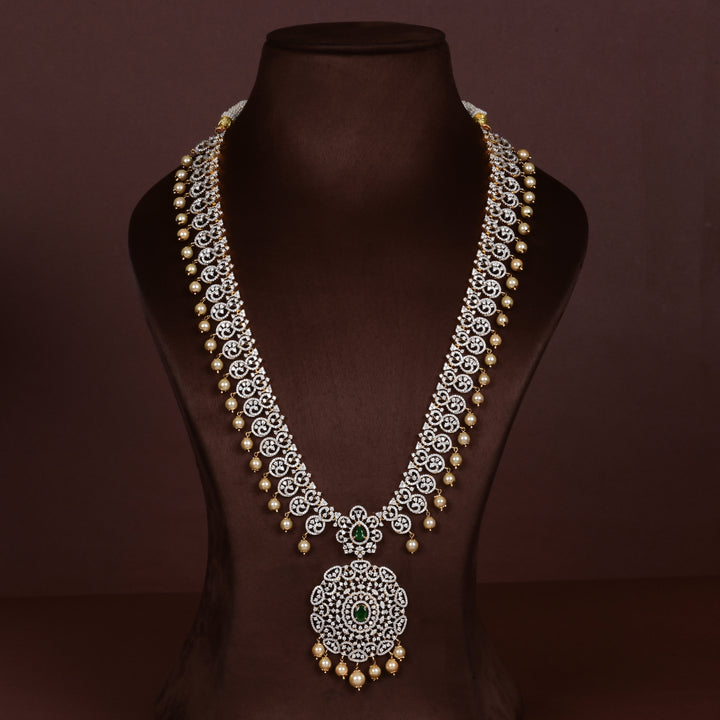 Hriday collection of  92.5 silver short necklace with CZ stones, intricate floral motifs, and pendant design for bridal and festive wear by Sri Fine Jewellery, Hyderabad