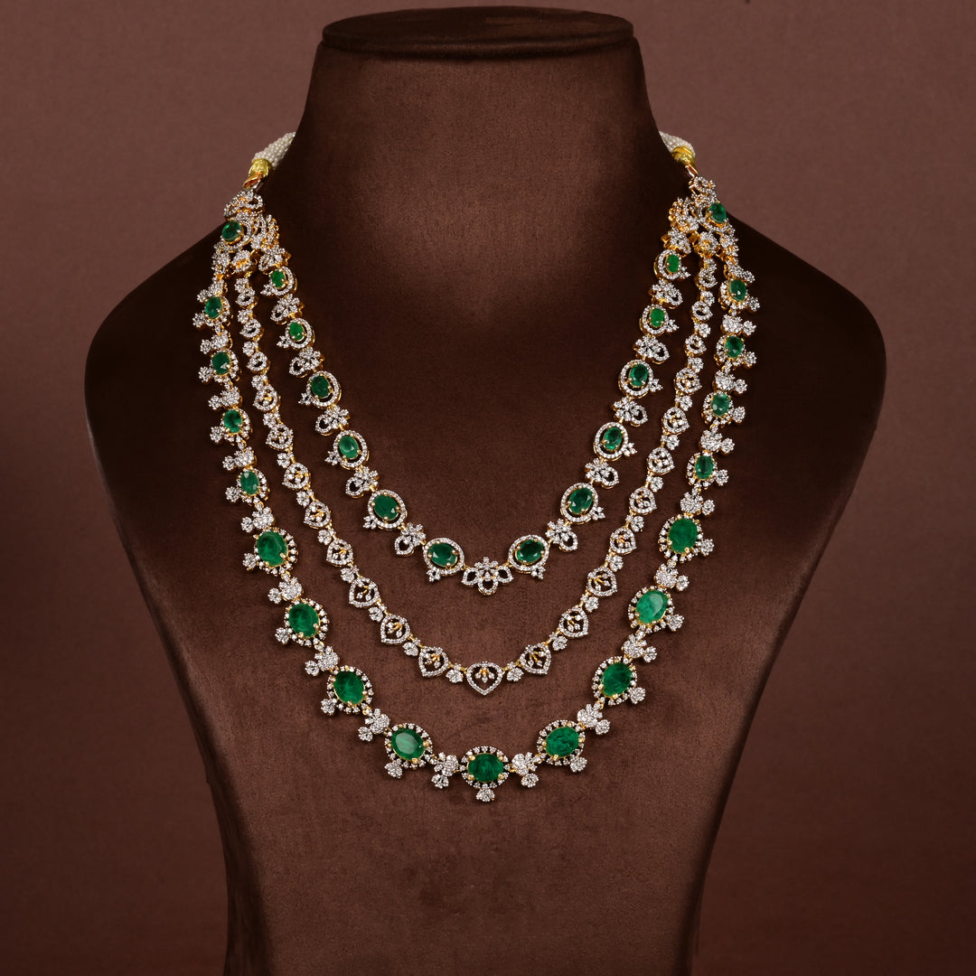 Hriday collection of  92.5 silver Victorian-style long necklace with CZ stones, intricate floral motifs, and pendant design for bridal and festive wear by Sri Fine Jewellery, Hyderabad