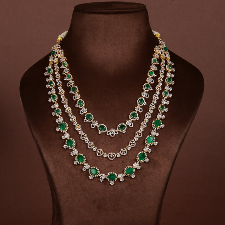 Hriday collection of  92.5 silver Victorian-style long necklace with CZ stones, intricate floral motifs, and pendant design for bridal and festive wear by Sri Fine Jewellery, Hyderabad