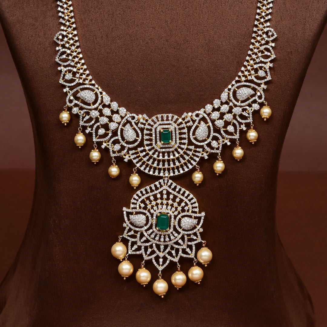 Hriday luxury choker in 92.5 silver with emerald stones, cz diamonds and elegant bridal craftsmanship by Sri Fine Jewellery, Hyderabad