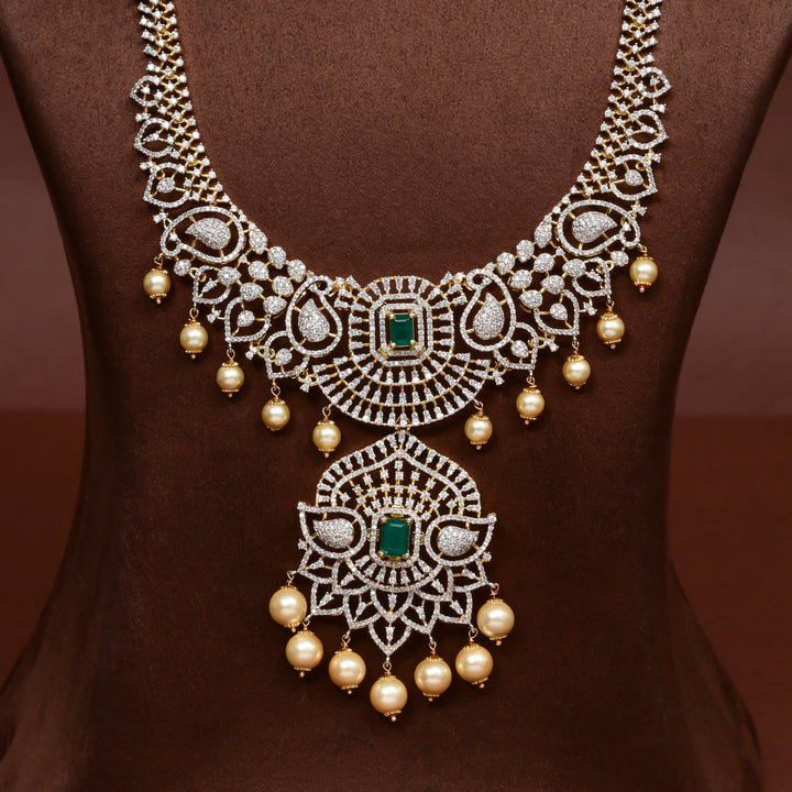 Hriday luxury choker in 92.5 silver with emerald stones, cz diamonds and elegant bridal craftsmanship by Sri Fine Jewellery, Hyderabad