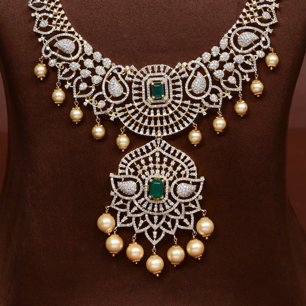 Hriday luxury choker in 92.5 silver with emerald stones, cz diamonds and elegant bridal craftsmanship by Sri Fine Jewellery, Hyderabad