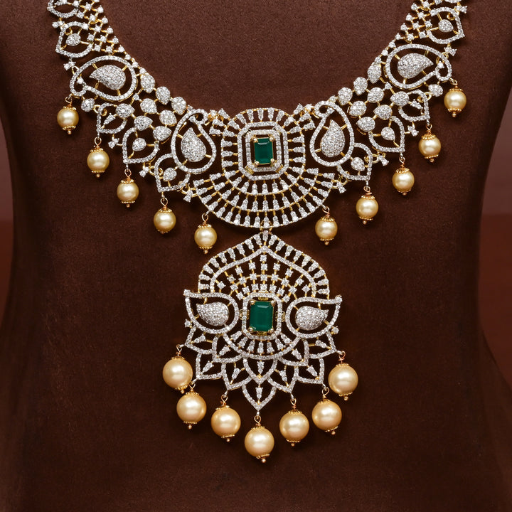 Hriday luxury choker in 92.5 silver with emerald stones, cz diamonds and elegant bridal craftsmanship by Sri Fine Jewellery, Hyderabad
