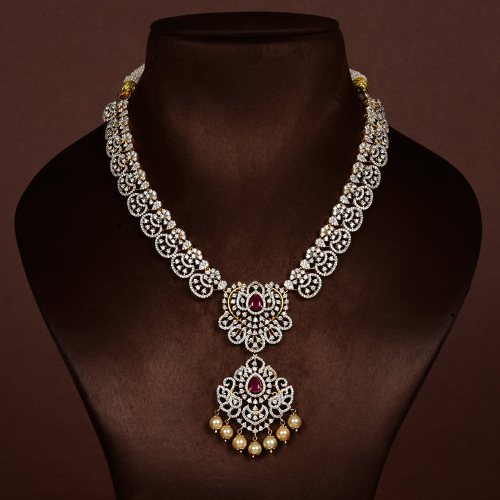 Hriday collection of 92.5 silver short necklace with CZ stones, intricate  design for bridal and festive wear by Sri fine jewellery, Hyderabad.
(https://www.srifinejewellery.com)