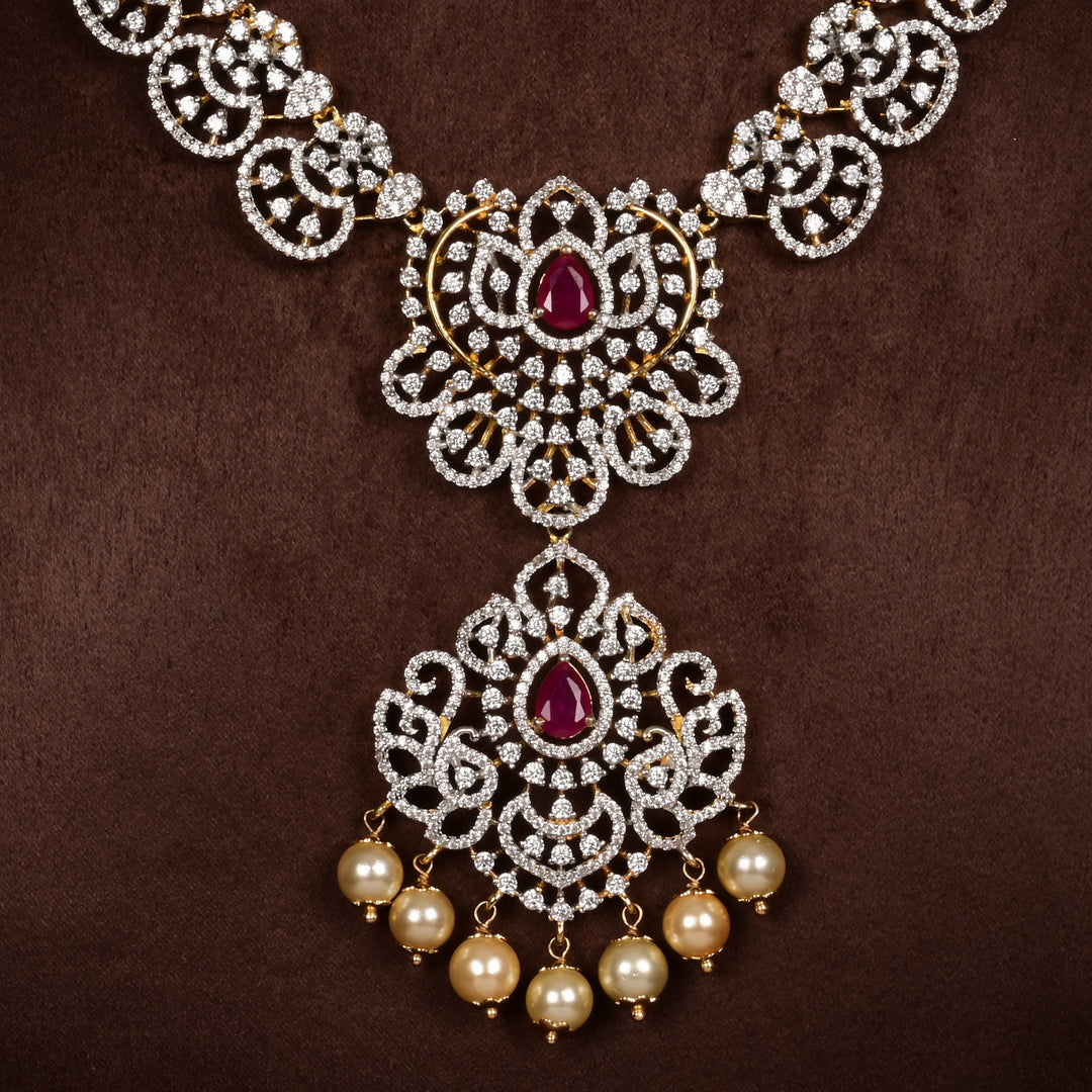 Hriday collection of 92.5 silver short necklace with CZ stones, intricate  design for bridal and festive wear by Sri fine jewellery, Hyderabad.
(https://www.srifinejewellery.com)