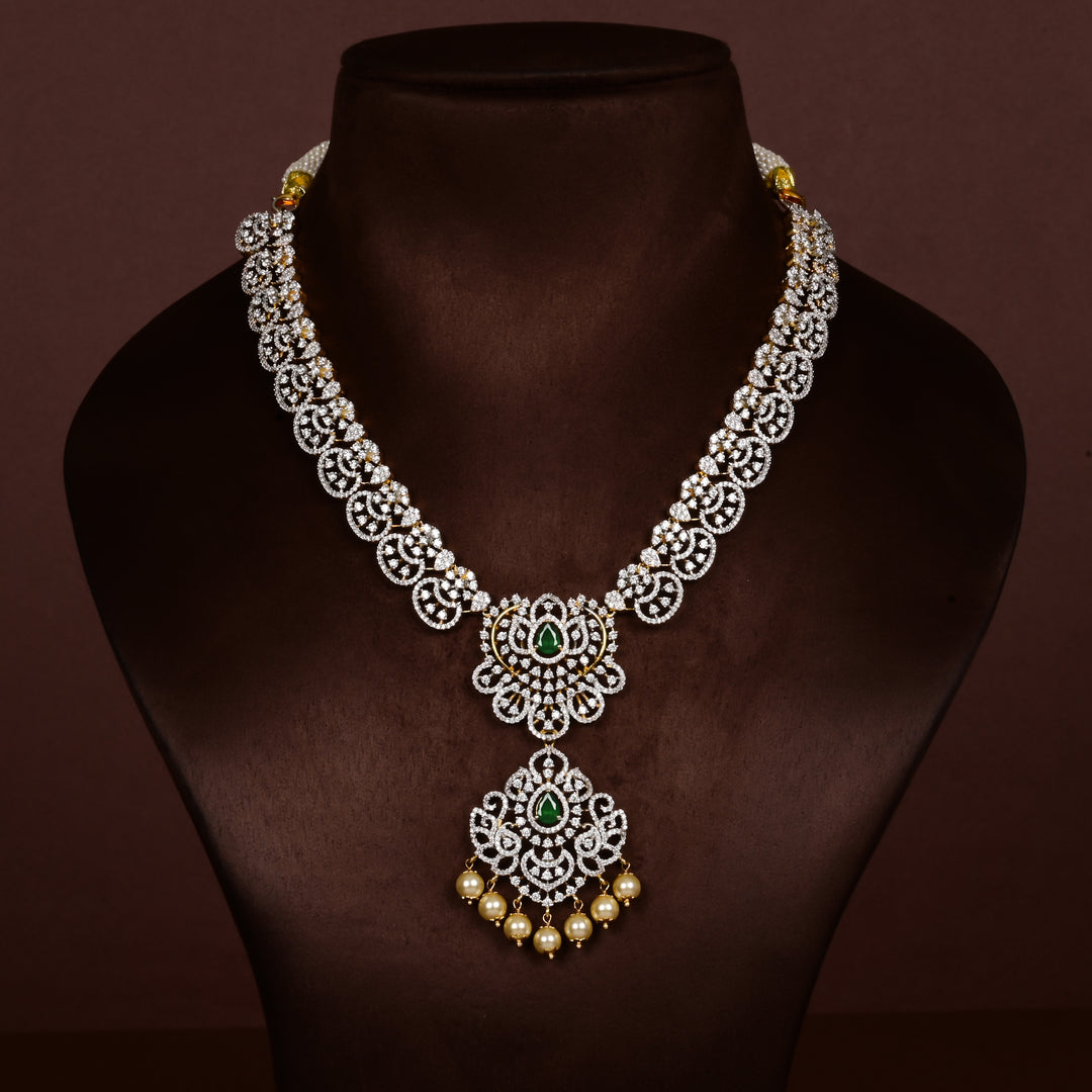 Hriday collection of 92.5 silver short necklace with CZ stones, intricate  design for bridal and festive wear by Sri fine jewellery, Hyderabad.
(https://www.srifinejewellery.com)