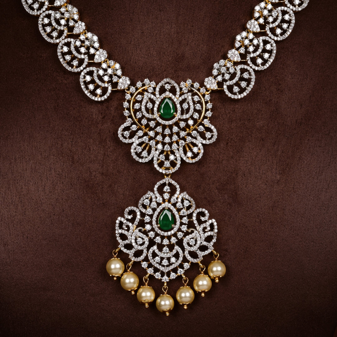 Hriday collection of 92.5 silver short necklace with CZ stones, intricate  design for bridal and festive wear by Sri fine jewellery, Hyderabad.
(https://www.srifinejewellery.com)