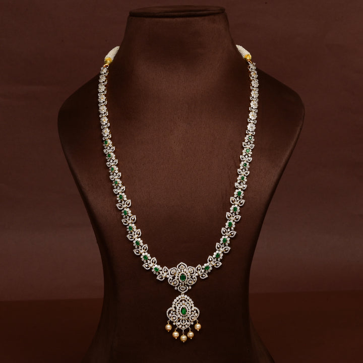 Hriday collection of 92.5 silver necklace with CZ stones, intricate floral motifs, and pendant design for bridal and festive wear by Sri Fine Jewellery, Hyderabad.