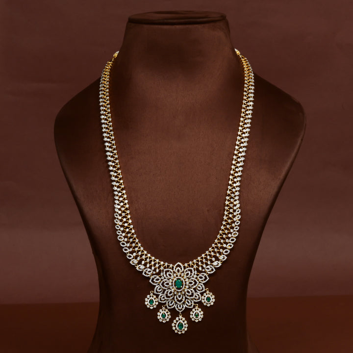 Hriday collection of 92.5 silver necklace with CZ stones, intricate floral motifs, and pendant design for bridal and festive wear by Sri Fine Jewellery, Hyderabad.
