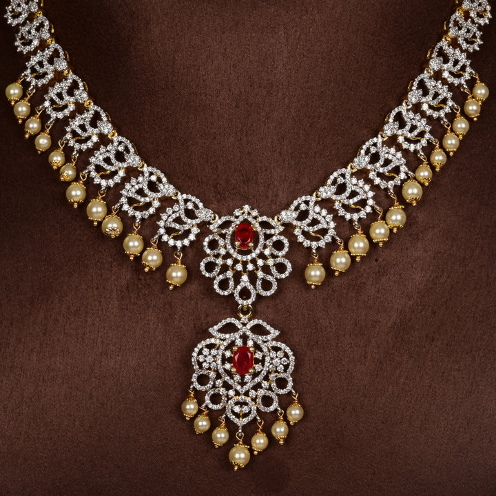 CZ Silver Ruby Necklace