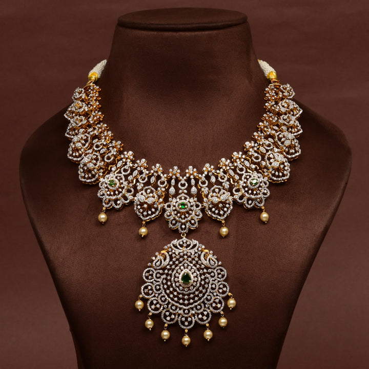 Hriday collection of  92.5 silver Victorian-style long necklace with CZ stones, intricate floral motifs, and pendant design for bridal and festive wear by Sri Fine Jewellery, Hyderabad.