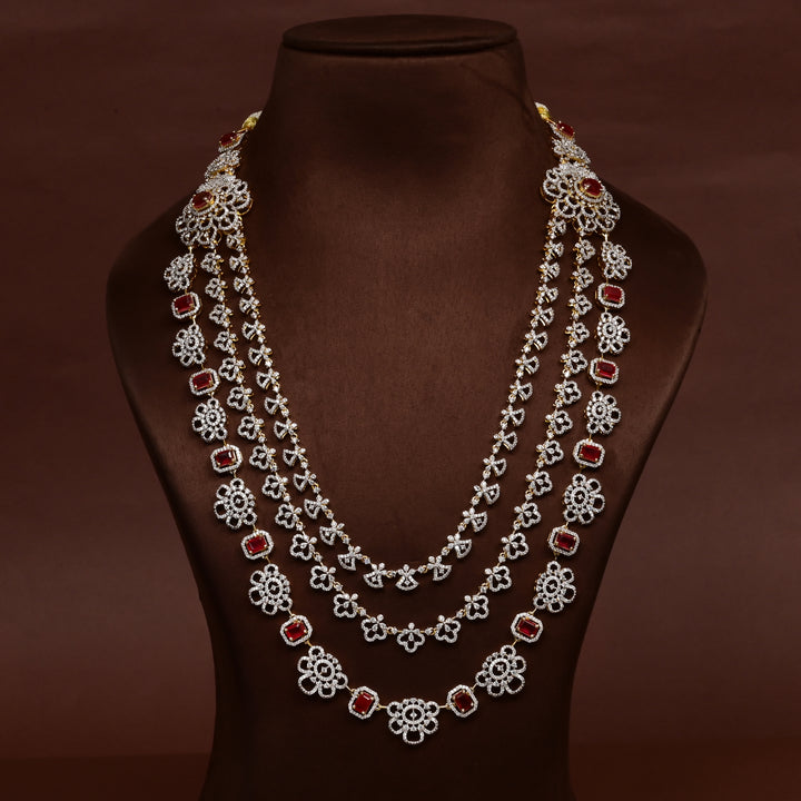 Hriday luxury layered necklace in 92.5 silver with ruby red stones, cz diamonds and elegant bridal craftsmanship by Sri Fine Jewellery, Hyderabad