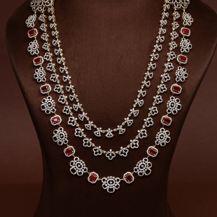 Hriday luxury layered necklace in 92.5 silver with ruby red stones, cz diamonds and elegant bridal craftsmanship by Sri Fine Jewellery, Hyderabad