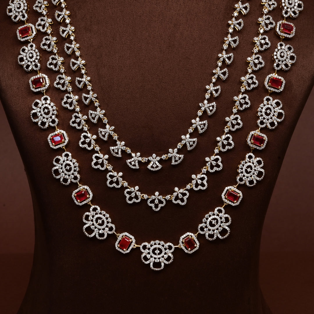 Hriday luxury layered necklace in 92.5 silver with ruby red stones, cz diamonds and elegant bridal craftsmanship by Sri Fine Jewellery, Hyderabad
