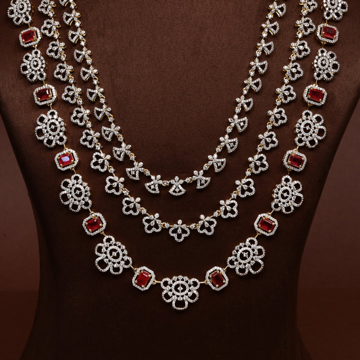 Hriday luxury layered necklace in 92.5 silver with ruby red stones, cz diamonds and elegant bridal craftsmanship by Sri Fine Jewellery, Hyderabad