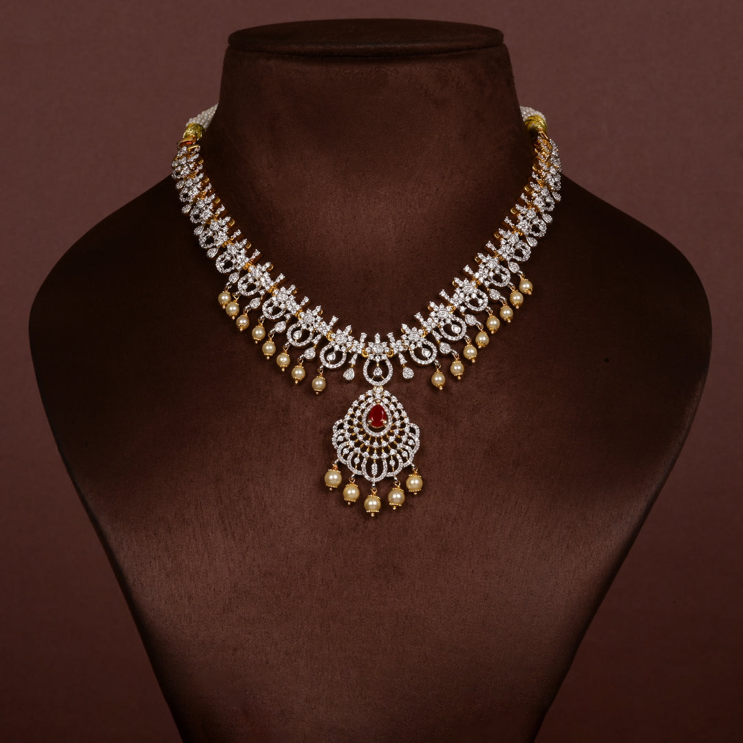 Hriday collection of 92.5 silver short necklace with CZ stones, intricate  design for bridal and festive wear by Sri fine jewellery, Hyderabad.
(https://www.srifinejewellery.com)