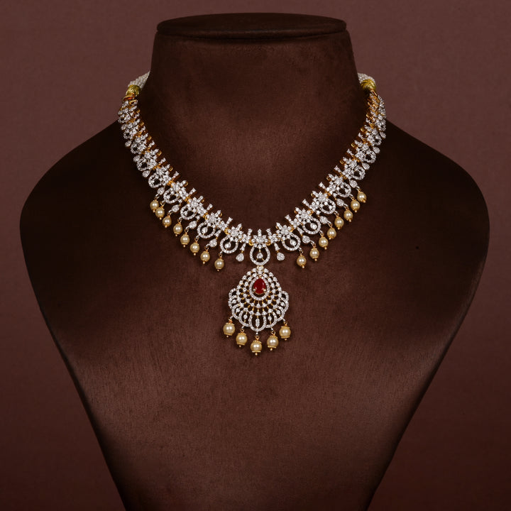 Hriday collection of 92.5 silver short necklace with CZ stones, intricate  design for bridal and festive wear by Sri fine jewellery, Hyderabad.
(https://www.srifinejewellery.com)
