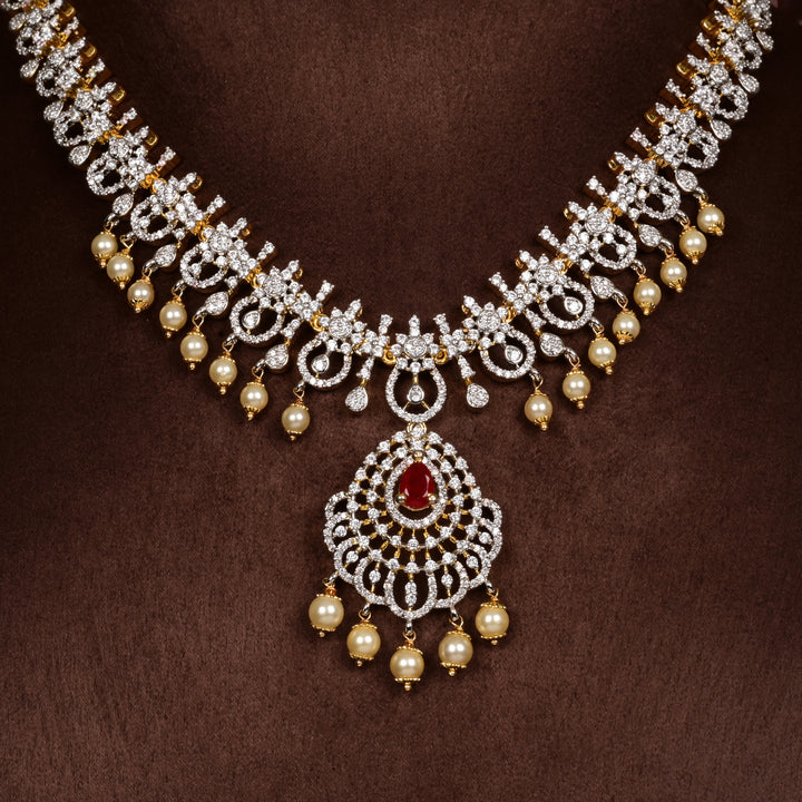 Hriday collection of 92.5 silver short necklace with CZ stones, intricate  design for bridal and festive wear by Sri fine jewellery, Hyderabad.
(https://www.srifinejewellery.com)