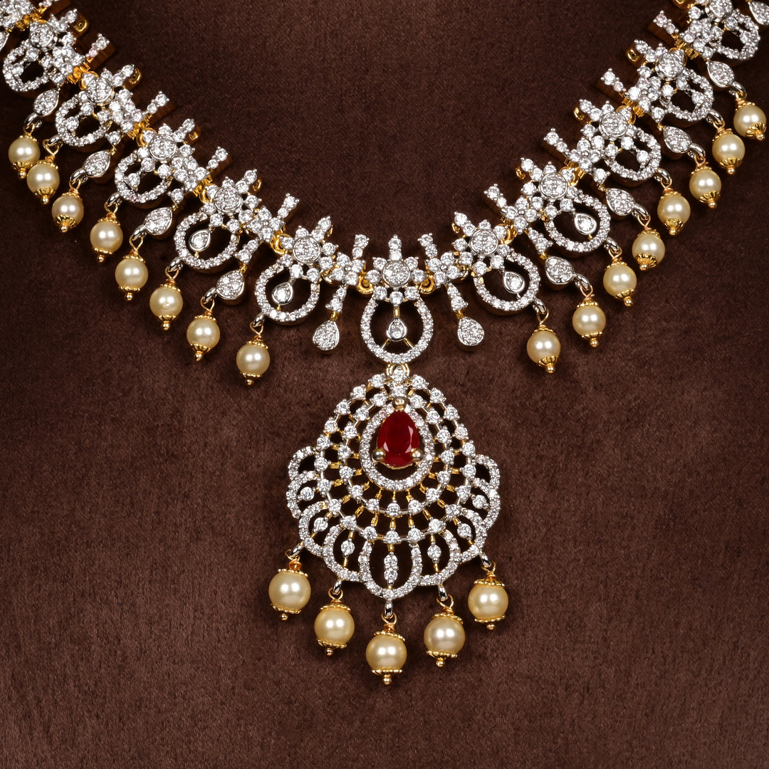 Hriday collection of 92.5 silver short necklace with CZ stones, intricate  design for bridal and festive wear by Sri fine jewellery, Hyderabad.
(https://www.srifinejewellery.com)