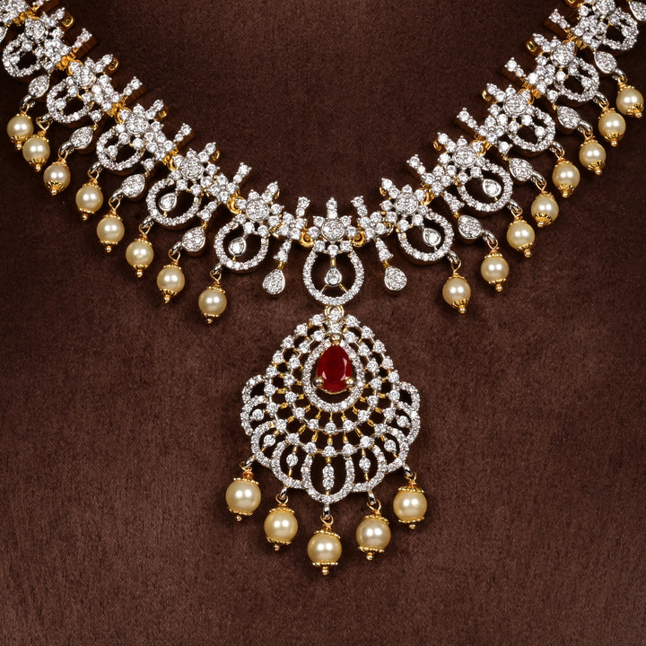 Hriday collection of 92.5 silver short necklace with CZ stones, intricate  design for bridal and festive wear by Sri fine jewellery, Hyderabad.
(https://www.srifinejewellery.com)