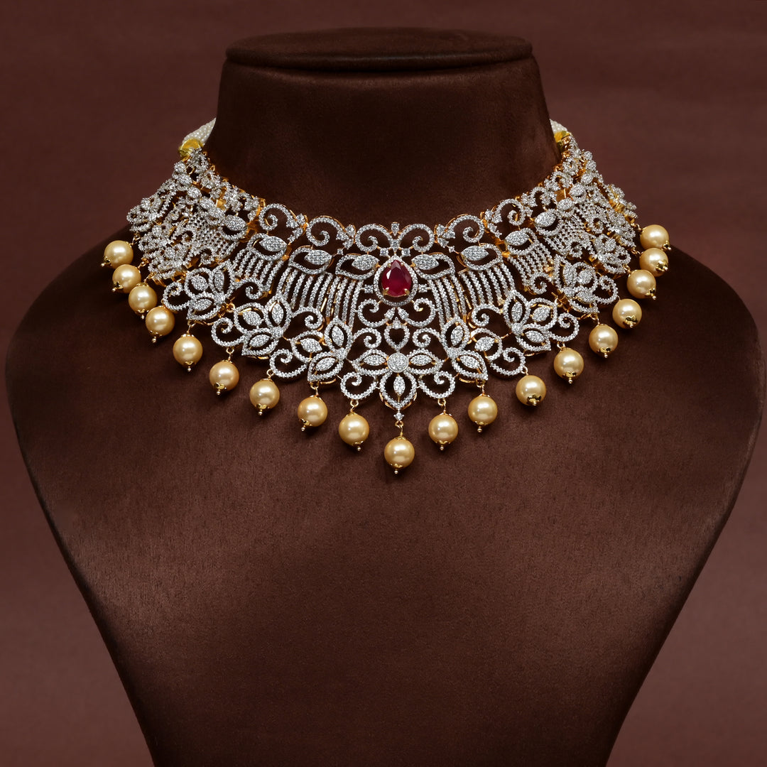 CZ Silver Ruby Choker