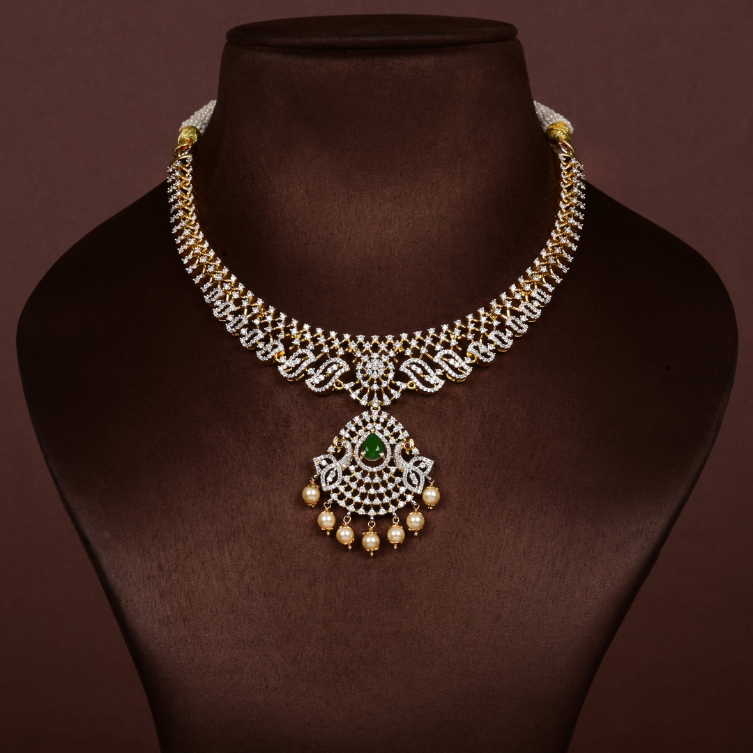 Hriday collection of 92.5 silver short necklace with CZ stones, intricate  design for bridal and festive wear by Sri fine jewellery, Hyderabad.
(https://www.srifinejewellery.com)