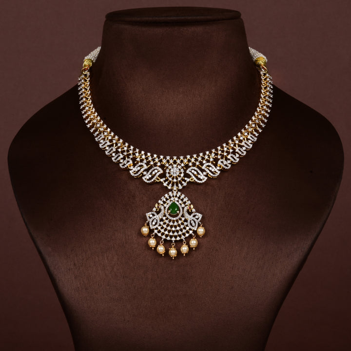 Hriday collection of 92.5 silver short necklace with CZ stones, intricate  design for bridal and festive wear by Sri fine jewellery, Hyderabad.
(https://www.srifinejewellery.com)