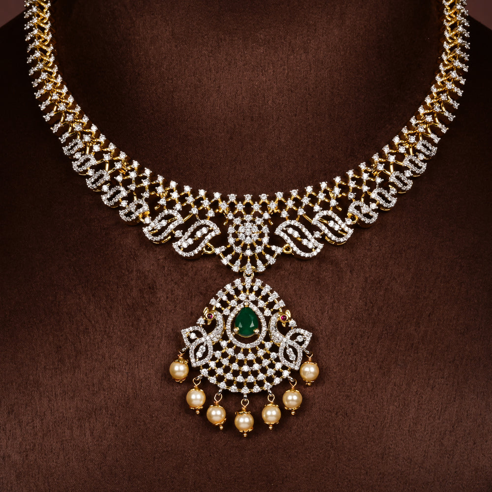 Hriday collection of 92.5 silver short necklace with CZ stones, intricate  design for bridal and festive wear by Sri fine jewellery, Hyderabad.
(https://www.srifinejewellery.com)
