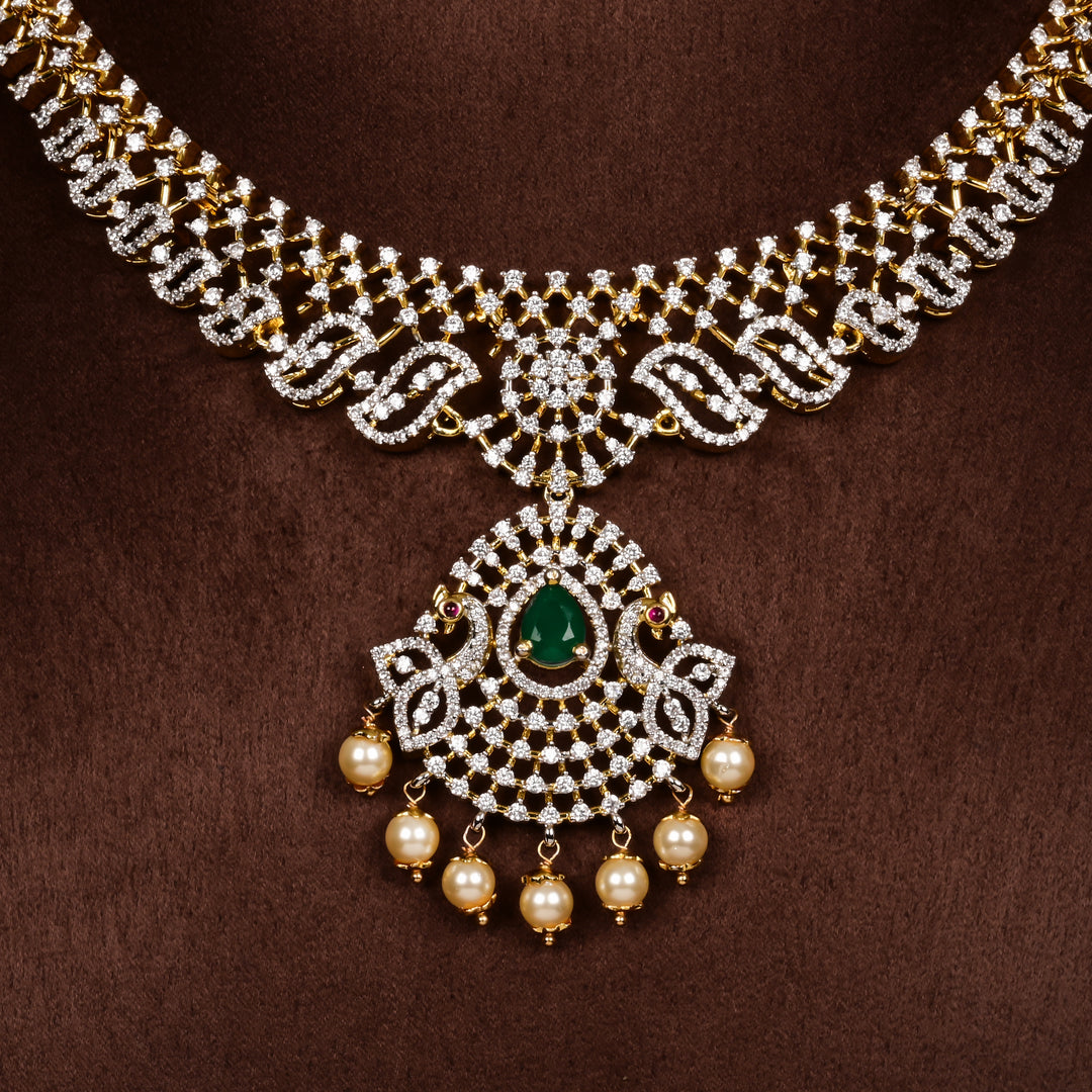 Hriday collection of 92.5 silver short necklace with CZ stones, intricate  design for bridal and festive wear by Sri fine jewellery, Hyderabad.
(https://www.srifinejewellery.com)