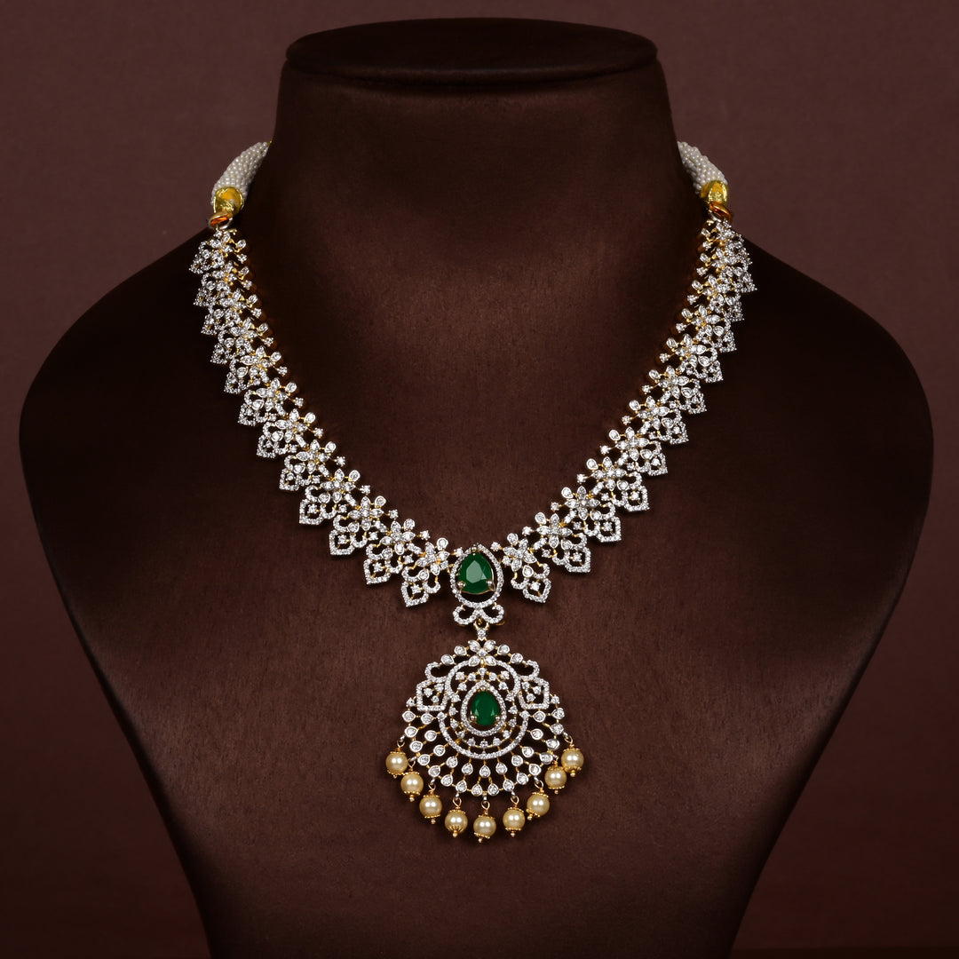Hriday collection of 92.5 silver short necklace with CZ stones, intricate  design for bridal and festive wear by Sri fine jewellery, Hyderabad.
(https://www.srifinejewellery.com)