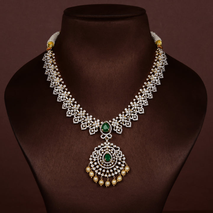 Hriday collection of 92.5 silver short necklace with CZ stones, intricate  design for bridal and festive wear by Sri fine jewellery, Hyderabad.
(https://www.srifinejewellery.com)