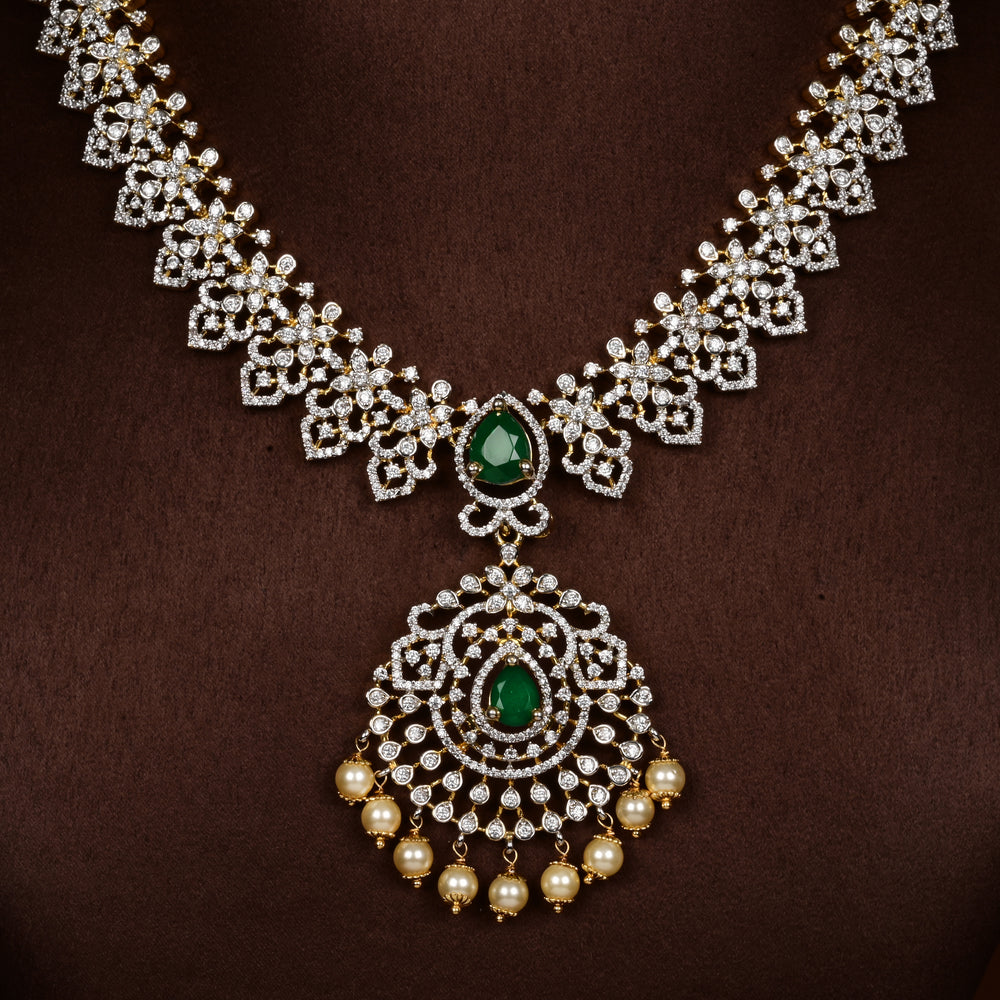 Hriday collection of 92.5 silver short necklace with CZ stones, intricate  design for bridal and festive wear by Sri fine jewellery, Hyderabad.
(https://www.srifinejewellery.com)