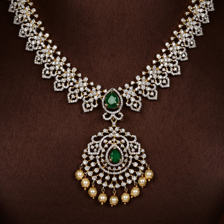 Hriday collection of 92.5 silver short necklace with CZ stones, intricate  design for bridal and festive wear by Sri fine jewellery, Hyderabad.
(https://www.srifinejewellery.com)