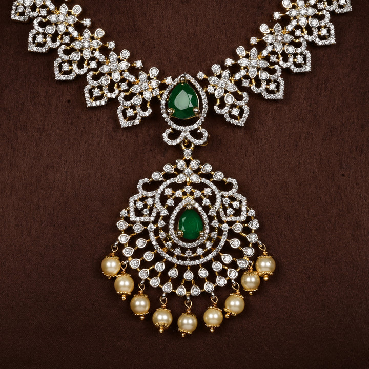 Hriday collection of 92.5 silver short necklace with CZ stones, intricate  design for bridal and festive wear by Sri fine jewellery, Hyderabad.
(https://www.srifinejewellery.com)