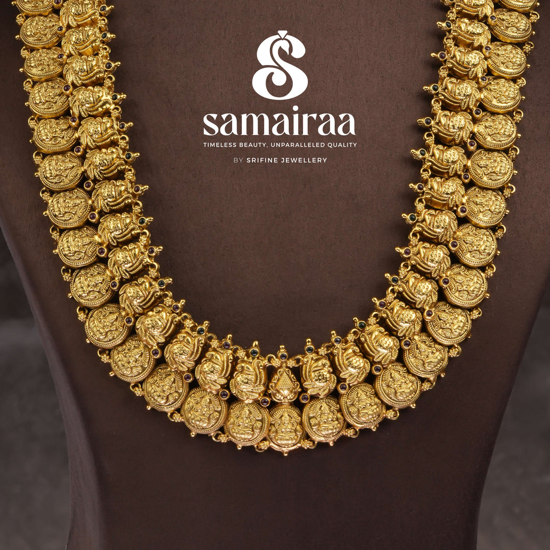 Traditional 92.5 silver temple necklace with Lakshmi motifs, peacock motifs and intricate heritage craftsmanship by Sri Fine Jewellery Hyderabad 